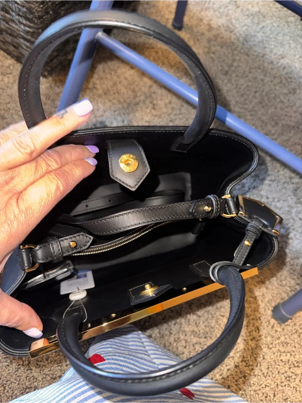 Fendi Black Leather Tuojours Monster Handbag, Gold Accent Hardware